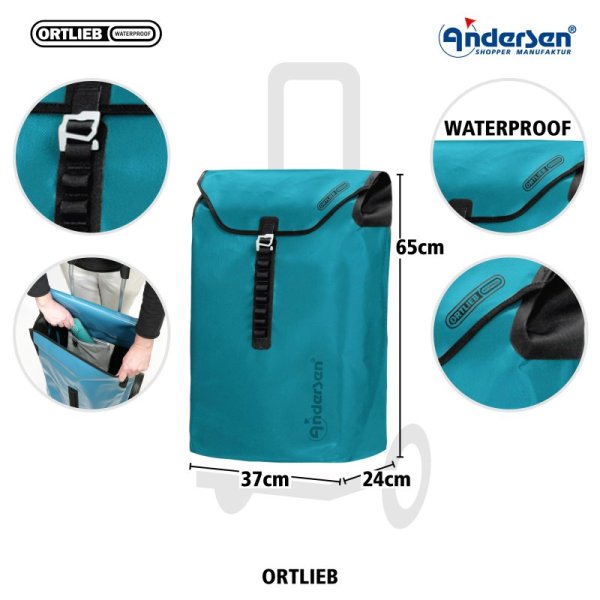 Shoppingvagn Andersen Royal Plus Extra Ortlieb med hjul Ø 25 cm, petrol blå