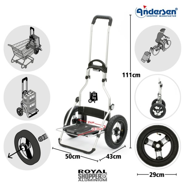 Shoppingvagn Andersen Royal XL Ortlieb med hjul Ø 29 cm, antrasit svart