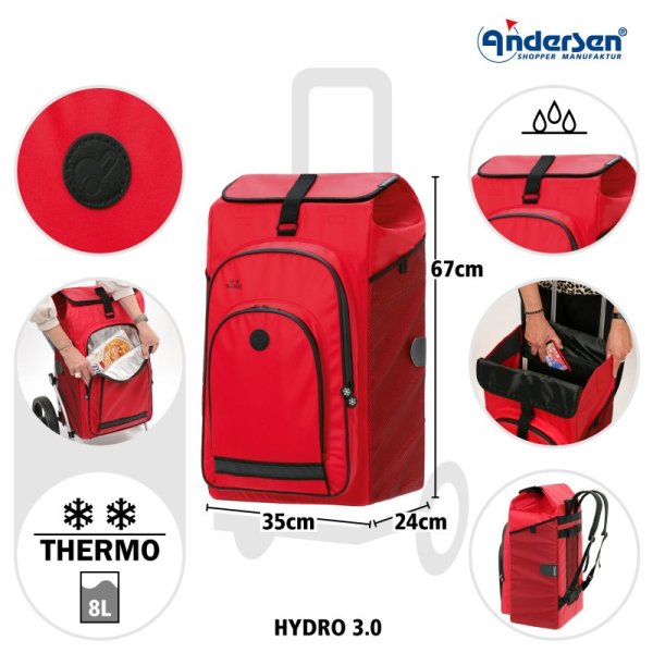 Shoppingvagn Andersen Royal 5X aluminium Hydro 3.0, röd