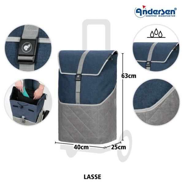 Shoppingvagn Andersen Royal Plus Lassse med hjul Ø 25 cm, blå