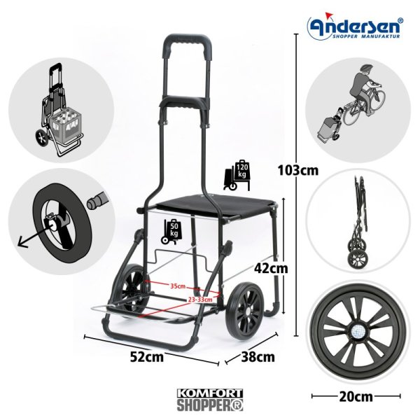 Shoppingvagn Ipek Maxi med stol, antrasit