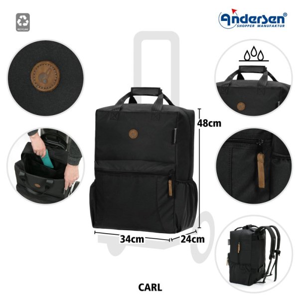 Shoppingvagn Royal Shopper Carl med ryggsäcksfunktion, svart