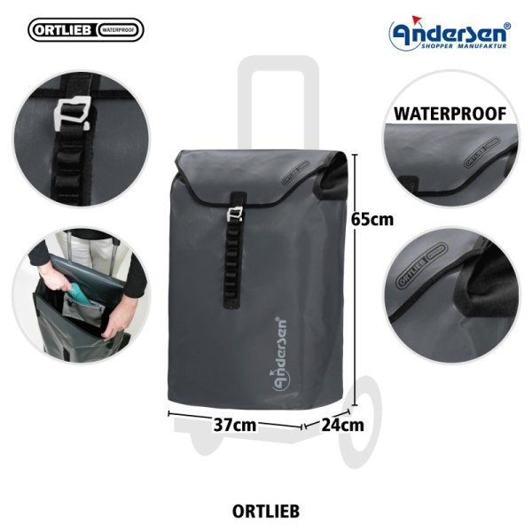 Shoppingvagn Andersen Royal XL Ortlieb med hjul Ø 29 cm, antrasit svart